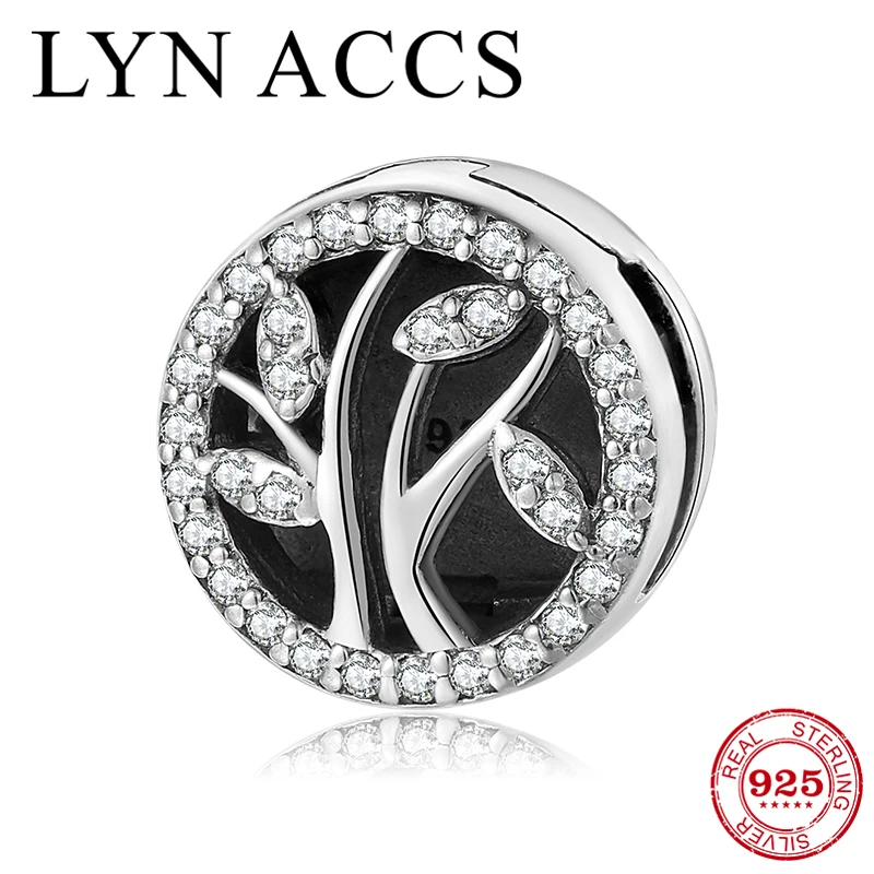 

New Authentic 925 Sterling Silver Clear Zircon Love Tree Round beads clips Fit Original Bracelet reflection Charm Jewelry making