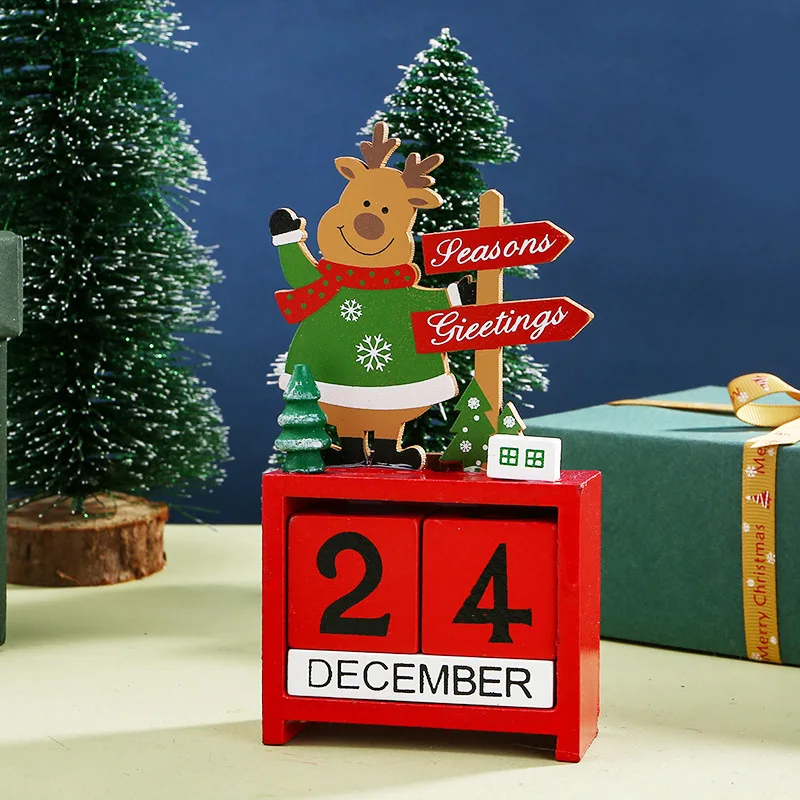 Wooden Calendar Ornaments Christmas Countdown Desk Calendar Desktop Ornaments Christmas Gifts for Home Outdoor Accessories