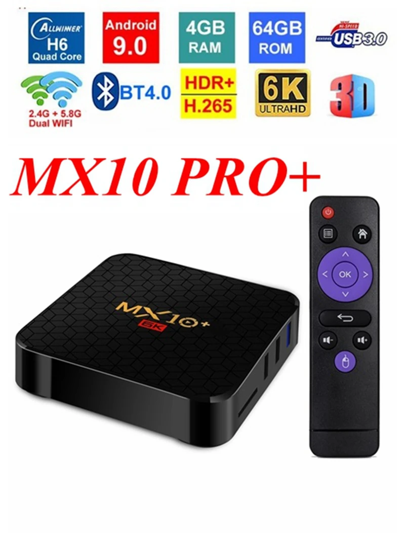 6K tv Box MX10 Plus Android 9,0 Allwinner H6 quad core 4G 32G 64G 5G Dual WiFi BT4.0 USB3.0 Поддержка 6K* 4K H.265 медиаплеер