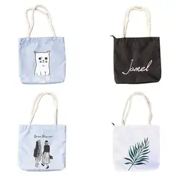Холщовая милая сумка-тоут с изображением кота, модные белые сумки с принтом животных, застежка-молния, женские парусиновые сумки для