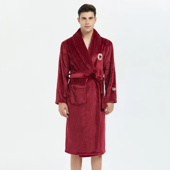 

Winter Warm Flannel Men Robe Kimono Gown Nightwear Solid Burgundy Intimate Lingerie Casual Bathrobe Gown Nightgown Soft Homewear