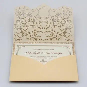 

Picky Bride Golden Wedding Invitations Pocket Invitations Luxury Wedding Cards Invitation With Gold Envelopes - Set of 50pcs