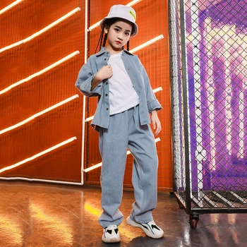 

Jazz Dance Costumes For Girls Hiphop Street Dance Rave Outfit Kids Performance Clothing Long Sleeve Practice Wear 2 Pcs DF1736