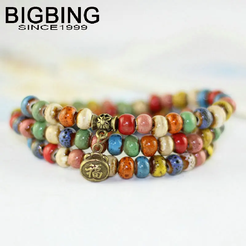 Y001 BIGBING Jewelry Green Colorful Ceramic Beads Layered Bracelet Fashion High Quality |