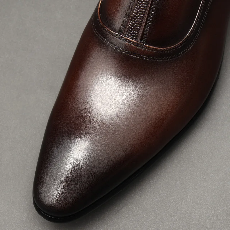 Big Yards Mens Genuine Leather Wedding Dress Shoes Men Oxfords Business Office Career Work Pointed Toe Zip Cowhide Shoes 36-44