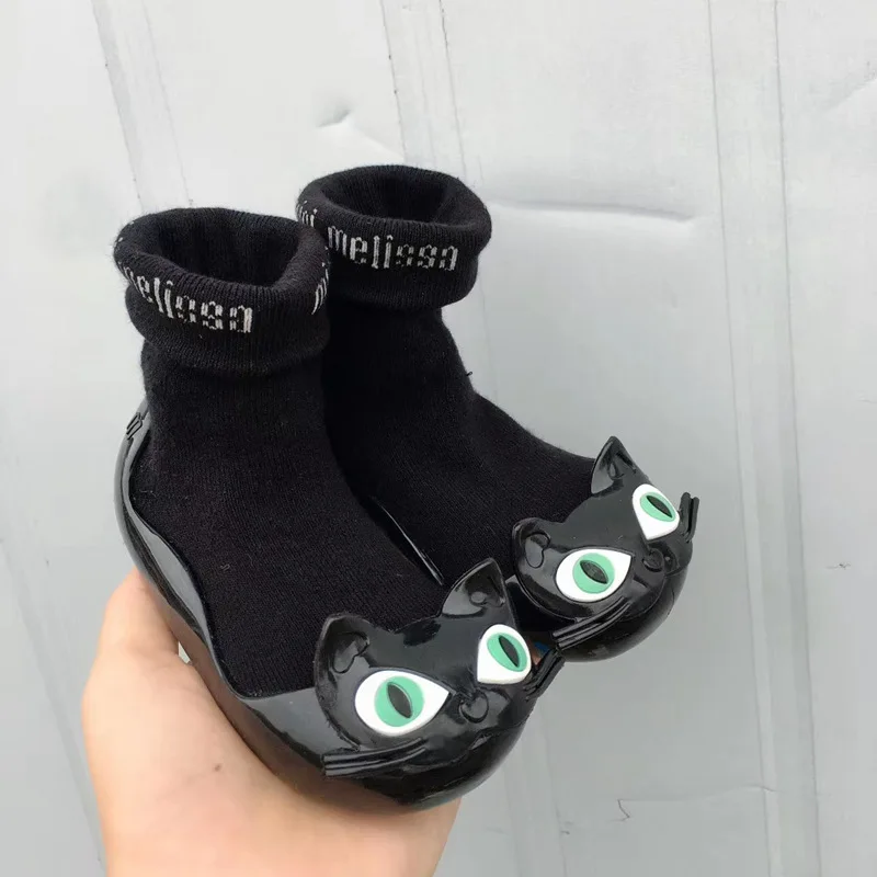 2022 New Aututumn Mini Melissa Kids Cotton Sock Princess Jelly Shoes Baby Thickness Cartoon Cat Candy Shoes Soft Sole MN036 2022 new 1gb 8gb h 265 media player q96 mini plus smart tv box android 10 1 amlogic s905l quad core 2 4g wifi 4k set top box