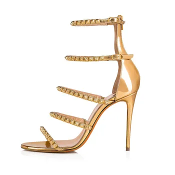 

Large size golden rivets high-heeled sandals fashion shoes dinner shoes