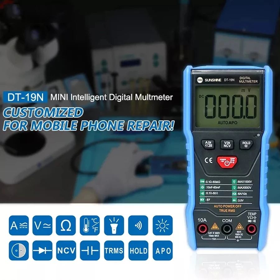 SUNSHINE DT 19N Mini Smart Multimeter Range Mobile Phone Repair Digital Multimeter AC DC Resistance Tester