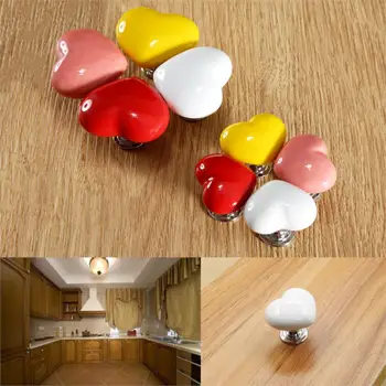 1set Fashion Heart Shape Knob Door Handles Ceramic Kitchen Cabinet Cupboard Furniture Pull Knobs Furniture Fittings with screws