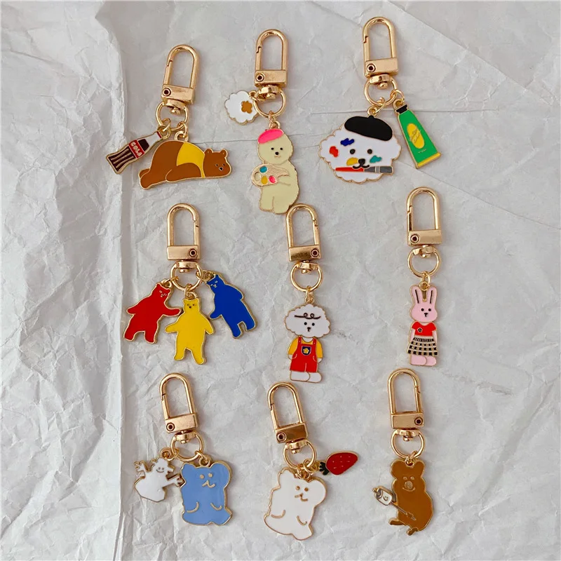 Llavero decorativo con dibujos animados de perro, hebilla de Metal de oso, Animal Kawaii, bolso escolar para estudiante, colgante creativo, adorno