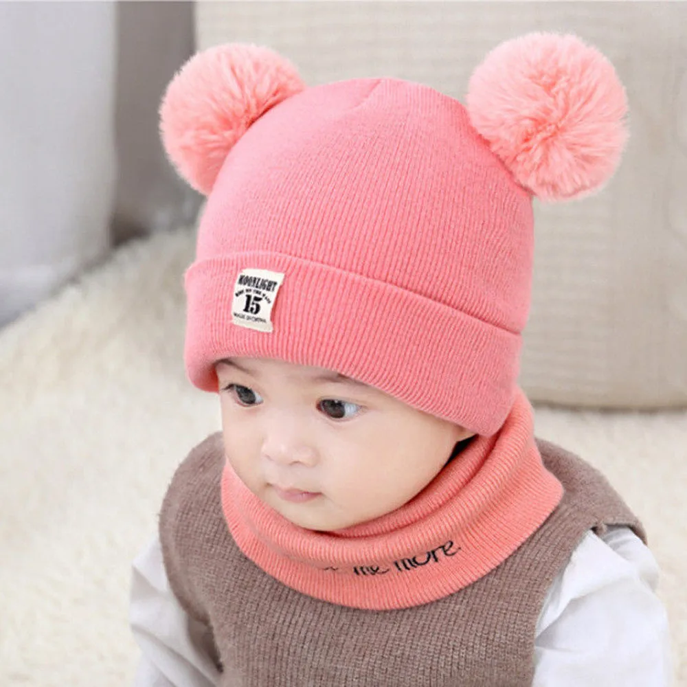 Autumn and winter baby hat baby wool hat warm baby child hat bib suit children hat Knitted Cap Winter Warm Girls Boys Hats Cap Scarf Children Caps