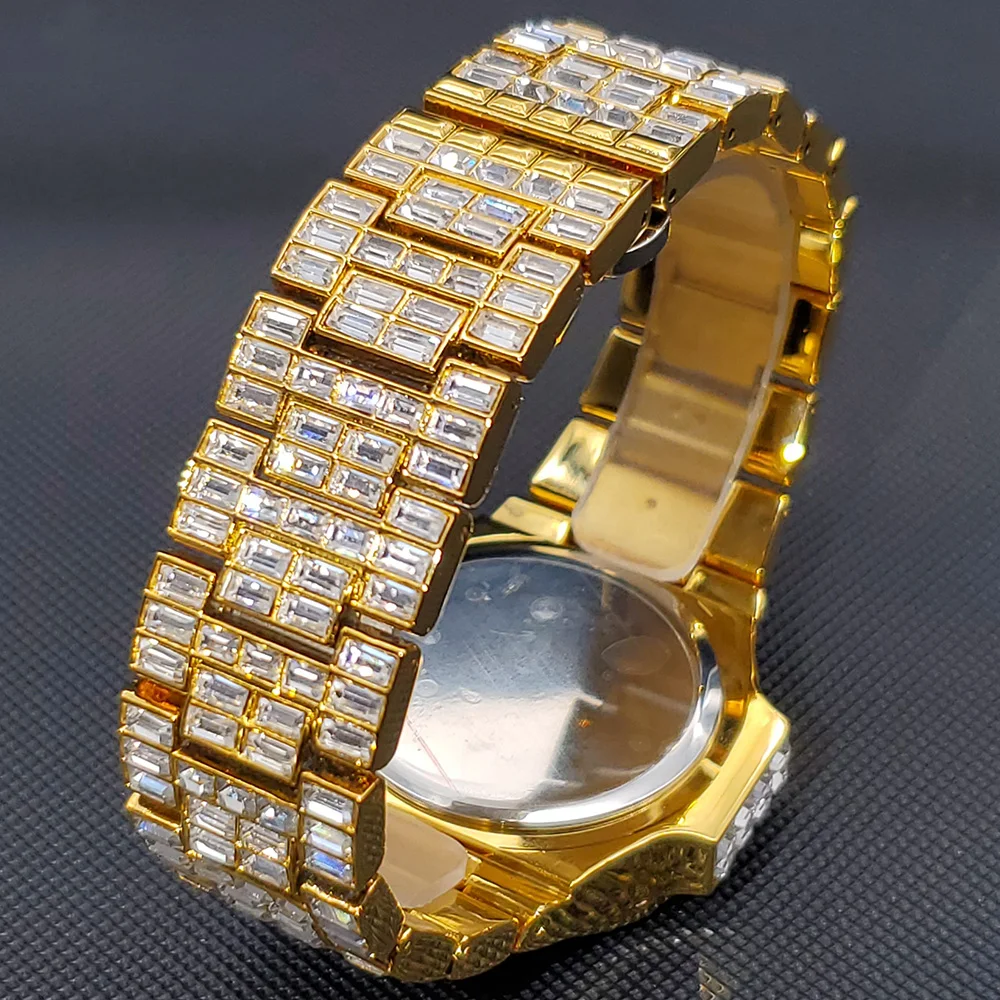 MISSFOX Orologi da uomo in oro pieno di diamanti Orologio da polso al quarzo bling ghiacciato Orologio AAA di alta qualità in acciaio inossidabile_voghion.com