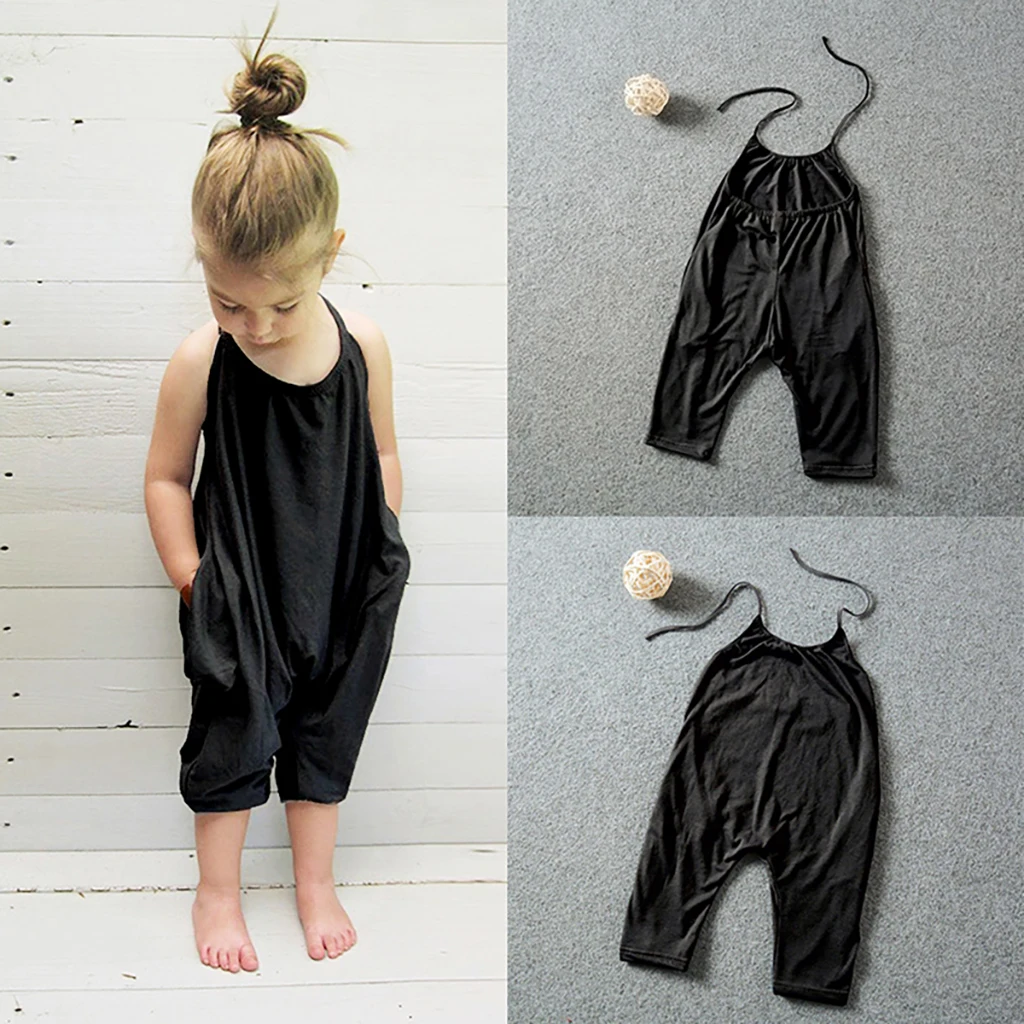Toddler Baby Girl Animal Jumpsuit Summer Sleeveless Backless Striped Cat Print Romper Long Pants Suit