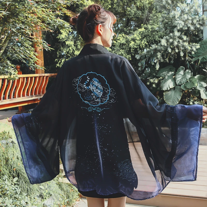 Женское японское кимоно Yukata кардиган свободного кроя блузка с длинным рукавом в