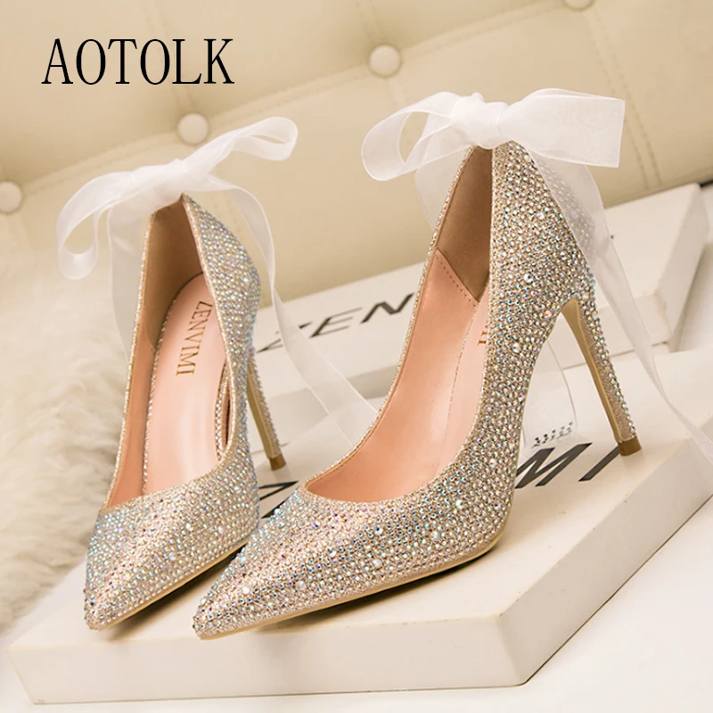 

Women Shoes Female Heels Wedding Shoes High Party Shoes Thin Heels Point Toe Brand PU Size Fashion Silver Golden Pumps New Arriv
