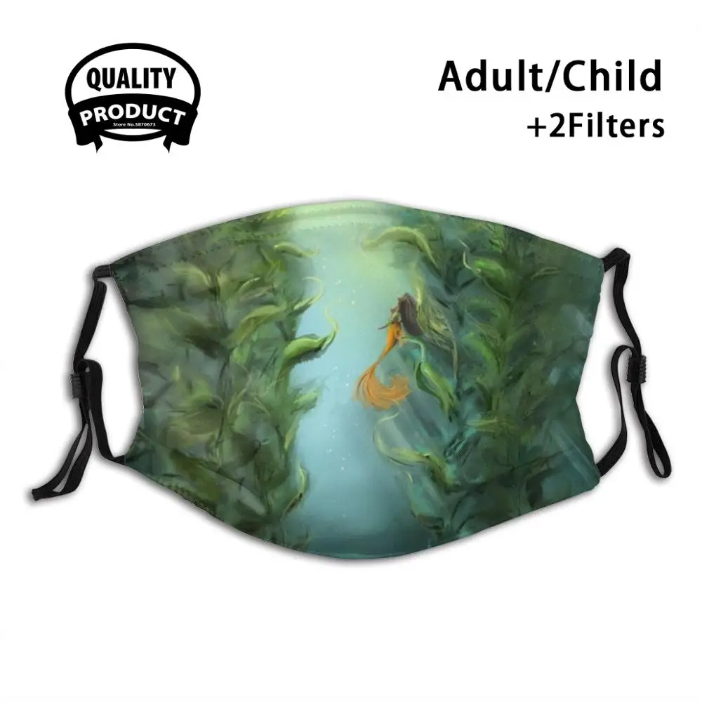 Fathoms Below Reusable Mouth Mask Washable Filter Anti Dust Face Masks Mermaid Water Seaweed Ocean Magic Mythical Creature | Аксессуары