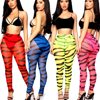 

Women Sexy Beach Leopard Mesh Sheer Bikini Cover Up Swimwear Long Pants Trousers