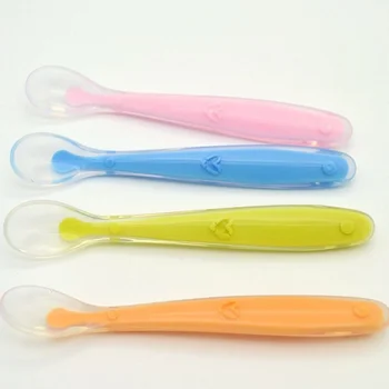 

Baby Soft Silicone Spoon Candy Color Spoon Children Food Baby Feeding Tools Safety Patchwork Baby Lepels Children Tableware