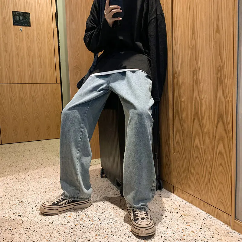 

Men's jeans 2020 autumn new slimming solid color ripped floor length jeans relaxed casual personality youth men's wear