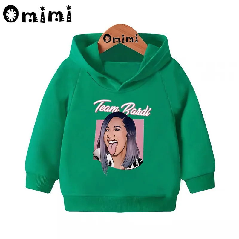 Детские толстовки в стиле «хип-хоп» с принтом «Rapper Cardi»; детские толстовки с капюшоном; пуловер для малышей; повседневные топы для девочек и мальчиков; осенняя одежда; KMT5260