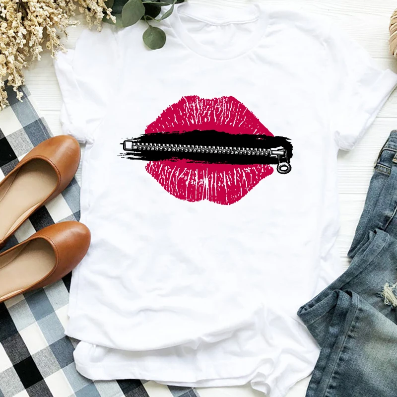 Женская футболка с рисунком губ забавная акварельная эстетическая 90s тренд принт одежда топ графический