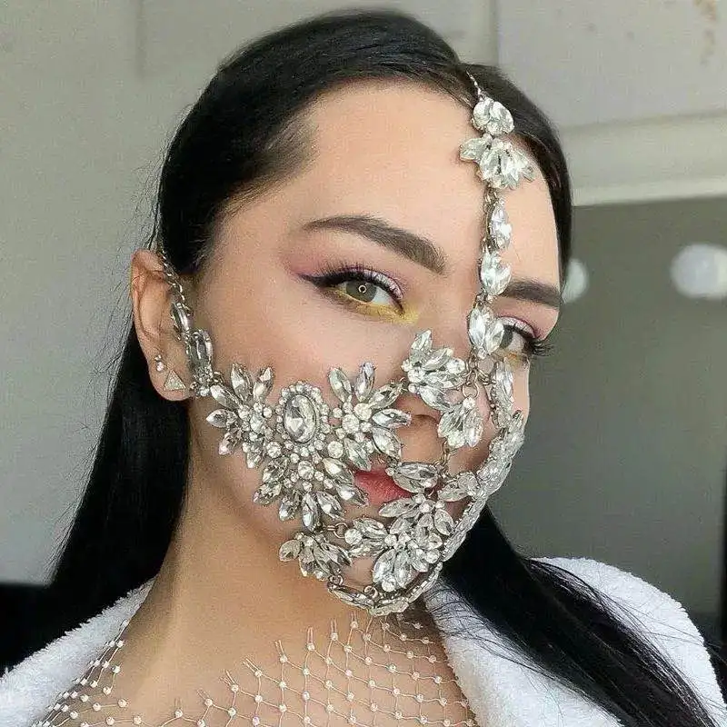 Fashion luxury glittering zircon mask exquisite luxury jewelry crystal flower decoration mysterious dance Mask Party Jewelry Gif