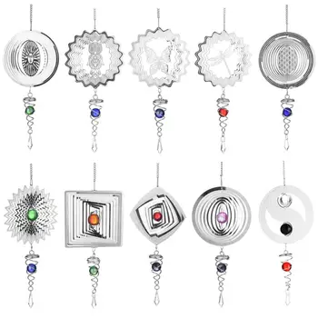 

OOTDTY Silent Stereo Rotating Wind Chime Spinner Motor Wall Hanging Ornaments Home Decoration Stainless Steel Mirror Hollow