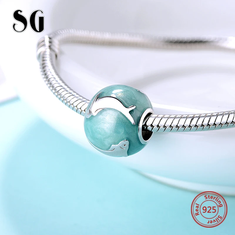 SG модные подвески с дельфинами, бусины, Аксессуары для браслета pandora, серебро 925, оригинальные ювелирные изделия, сделай сам, Рождество