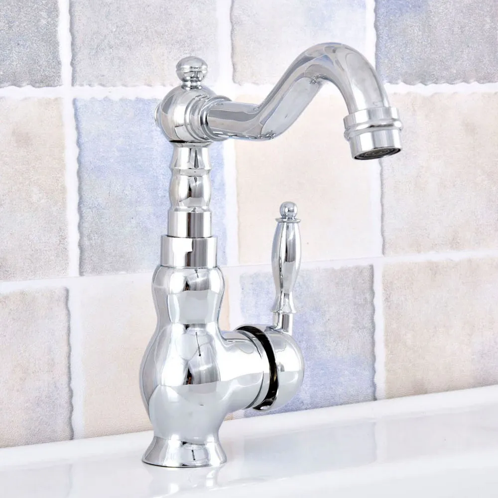 

Polished Chrome Brass Bathroom Kitchen Basin Sink Faucet Mixer Tap Swivel Spout Single Handle One Hole Deck Mounted msf656