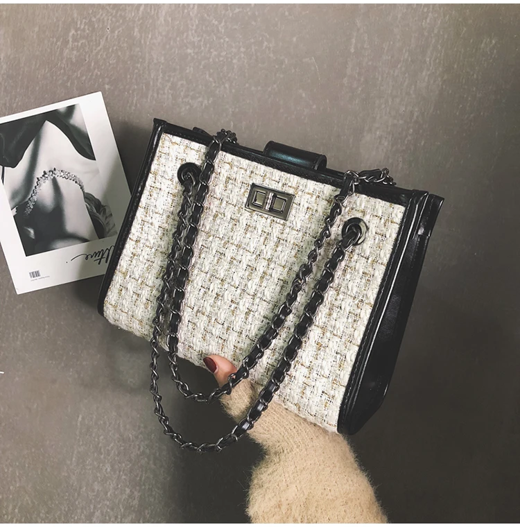 

Autumn and winter fashion shoulder bag female 2019 new wave leisure chain woolen shoulder Messenger bag women bag