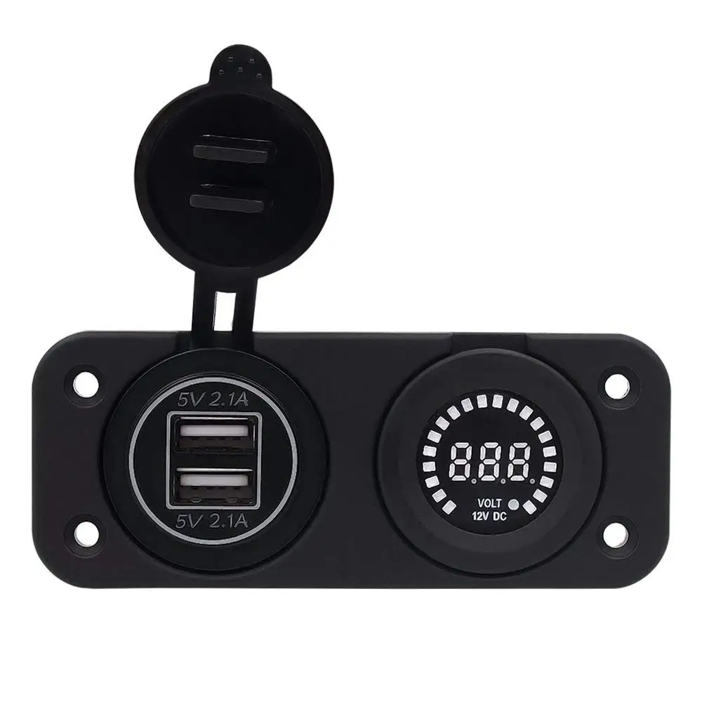 DIY Waterproof Dual USB 4.2A Car Charger Adapter and Voltmeter LED Panel 12V for Motorcycle Car Boat Marine Carvan