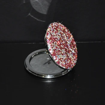 

Creative Inlaid Rhinestones Small Round Vanity Mirror Flap Folding Bling Mini Handheld Mirror Fashion Kawaii Makeup Mirrors