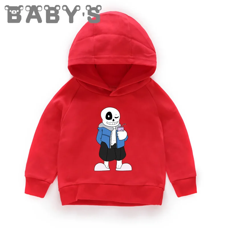 Детские толстовки с капюшоном детские толстовки с принтом «череп», «Brother Undertale Sans» пуловер для малышей топы для девочек и мальчиков, милая одежда KMT2405 - Цвет: 2405B-Red