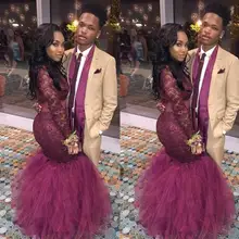 Бордовые Платья с длинным рукавом для выпускного вечера Новые кружевные вечерние платья с высоким воротником длиной до пола прозрачные вечерние платья