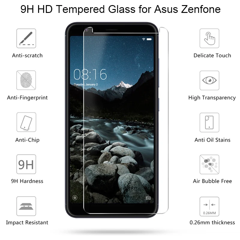2 шт. Стекло защитный Стекло для Asus Zenfone 6 5 4 3 2 Live L1 L2 с уровнем твердости 9H Экран для asyus ZS630KL ZA550KL ZE620KL ZE554KL