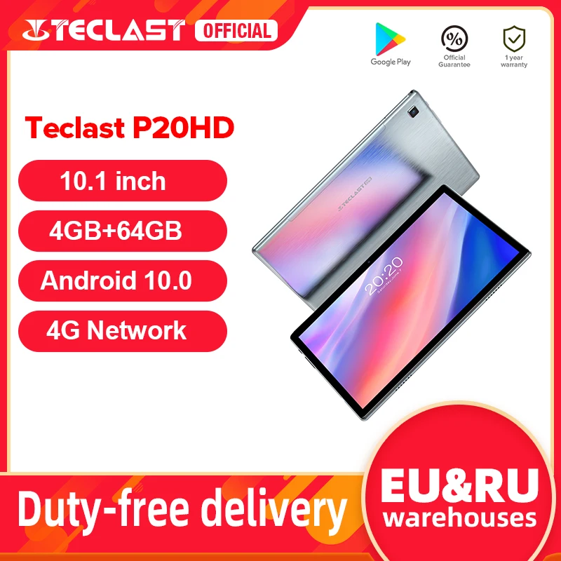 Tablet TECLAST P20HD 4G, 10.1 FHD (1.920x1.200) IPS, Cortex UNISOC A55, 4GB RAM, 64GB ROM (ampliable con MicroSD), 6.000mAh, Android 10, WiFi Dual