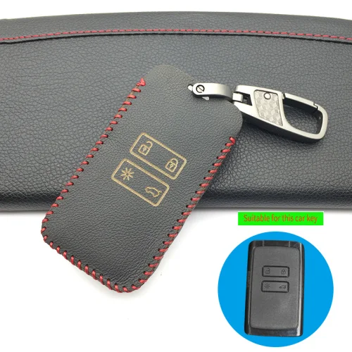 Black and keychain Модный мужской кожаный чехол для ключей от автомобиля, защитный чехол, без ключа, дистанционный брелок для Renault Koleos Megane Scenic Kadjar Sandero - Название цвета: Black and keychain
