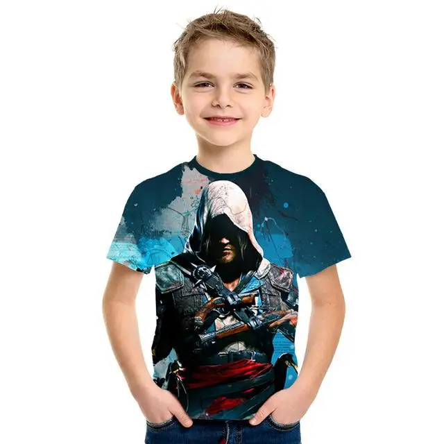 Assassin's Creed/детская одежда для активного отдыха с 3d принтом, приталенная рубашка для мальчиков и девочек, Детская футболка с короткими рукавами, 3D - Цвет: NT-875