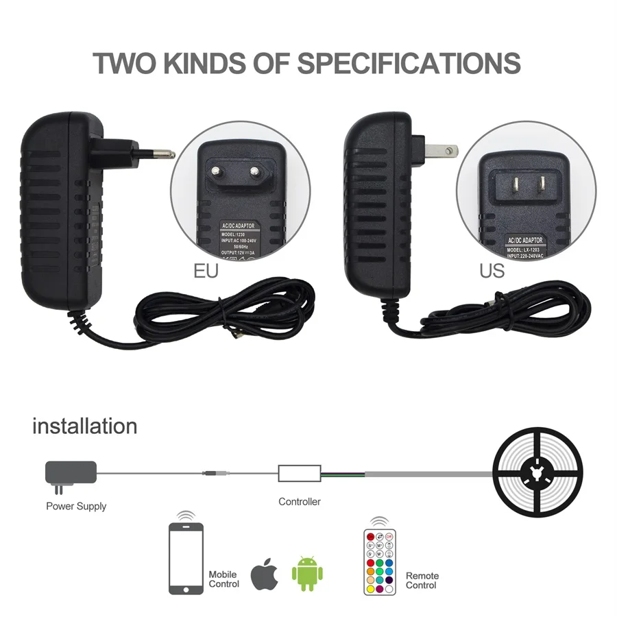 DC12V 5050 WiFi Светодиодные полосы Набор RGB RGBW rgbww 60 Светодиодный s/m 5 м Светодиодная лента+ WiFi/Bluetooth контроллер+ 3A адаптер питания