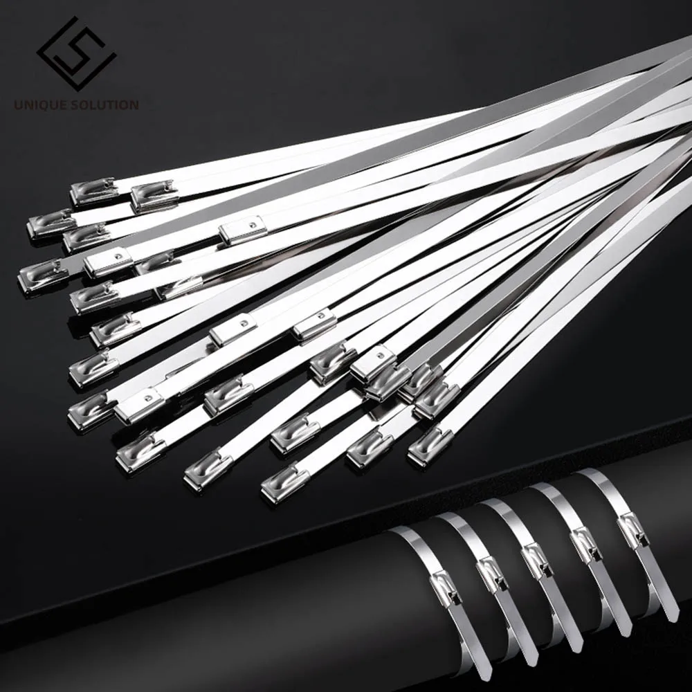 

100Pcs 304 Stainless Steel Cable Ties Width 4.6mm Heavy Duty Self-Locking Multi-Purpose Metal Exhaust Wrap 100/200/300/500mm