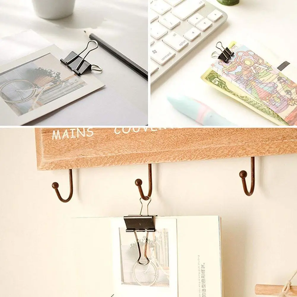 

120Pcs Metal Binder Clips File Paper Clip Photo Stationary Clips Supplies Office Photo Binder Black Metal File Clip Paper G2I8