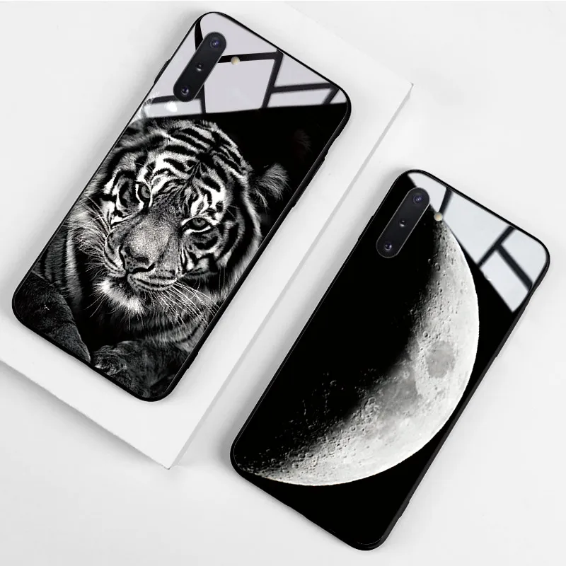 Tempered Glass Phone Case For Samsung Galaxy Note 10 Plus Silicone Nebula Feather Starry Sky Pattern Design Fashion Back Cover |
