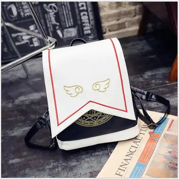 

PU Women Backpack With Angel Wings Anime Card Captor SAKURA Kawaii Mini Backpack Cardcaptor Sakura Printing School Bags Sac