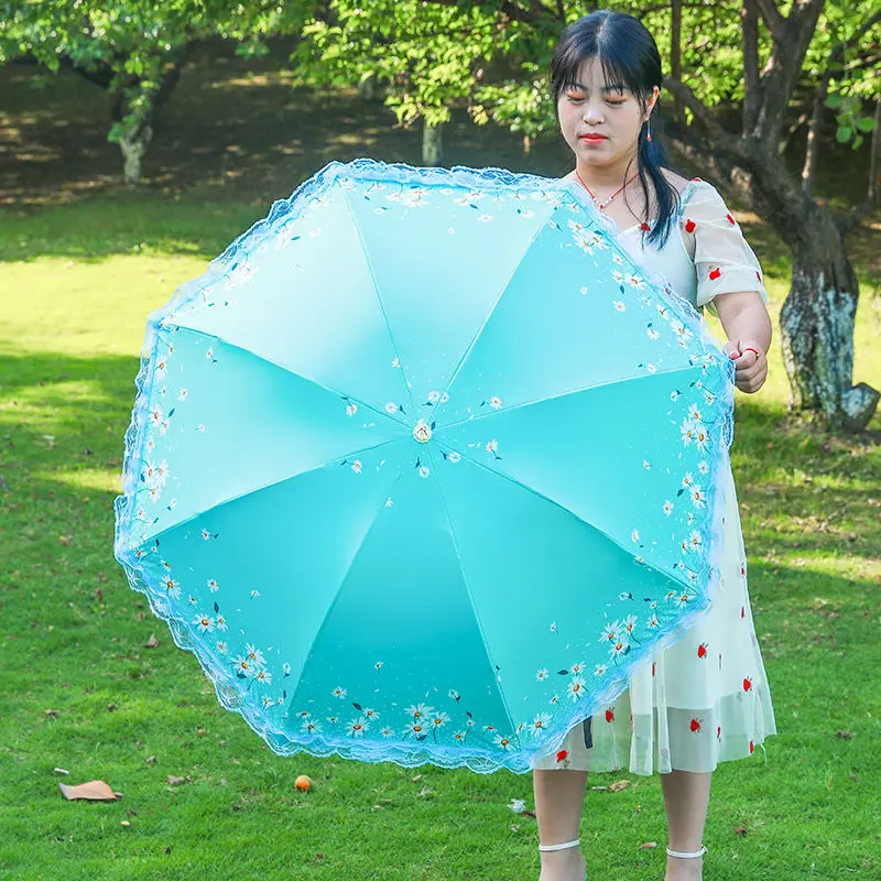 

Folding Umbrella Rain Lady Elegant Lace Umbrella Windproof Sun Protection Umbrella UV Protection Waterproof Sunflower Parasol