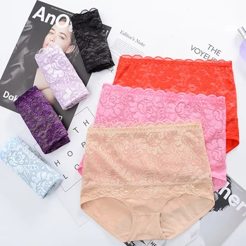 

Sexy lace women's underwear ladies transparent underwear breathable ladies no trace middle waist underwear lace underwear 4PCS