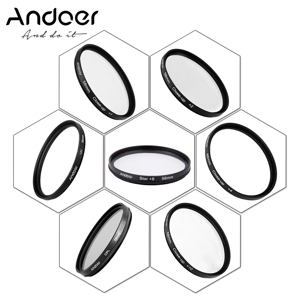 Andoer 58mm UV+CPL+Star8+Close-up Photography Filter Ultraviolet Circular-Polarizing Star 8-Point Macro Close-up Lens Filter