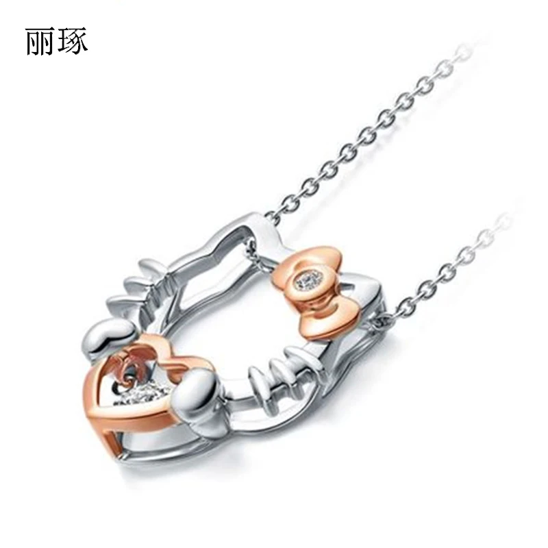 S925 Серебряное ожерелье кулон женский hello kitty милый стиль Кристалл Циркон маленький кулон для девушки и девушки