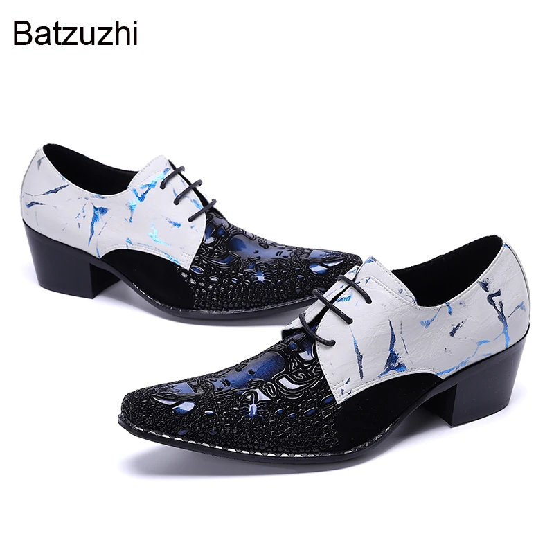 Batzuzhi 6.5cm High Heel Shoes Men Formal Genuine Leather Dress Shoes Men Lace-up Formal Zapatos Hombre, Big SizeEU38-46