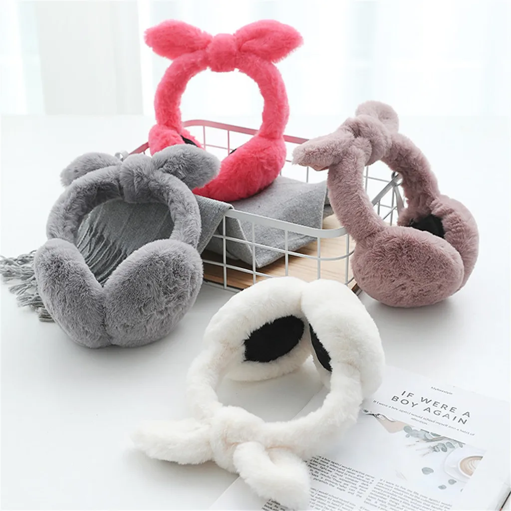 Women Cute Butterfly Twist Knot Ears Winter Earmuffs Plush Warm