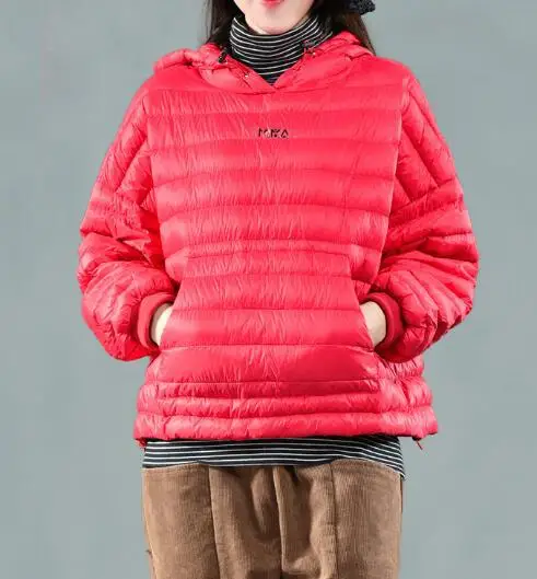 Winter New Style Literature And Art Loose-Fit Pullover Warm Hoodie Hooded Light down Jacket Blouses Cotton Coat